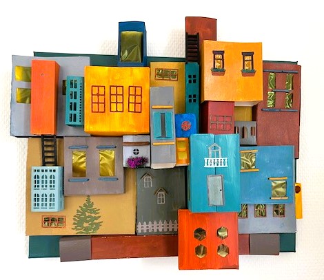 3D Paper Houses Collage Wall Art Sculpture Hanging OOAK 'Proto'