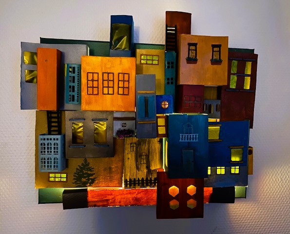 3D Paper Houses Collage Wall Art Sculpture Hanging OOAK 'Proto'